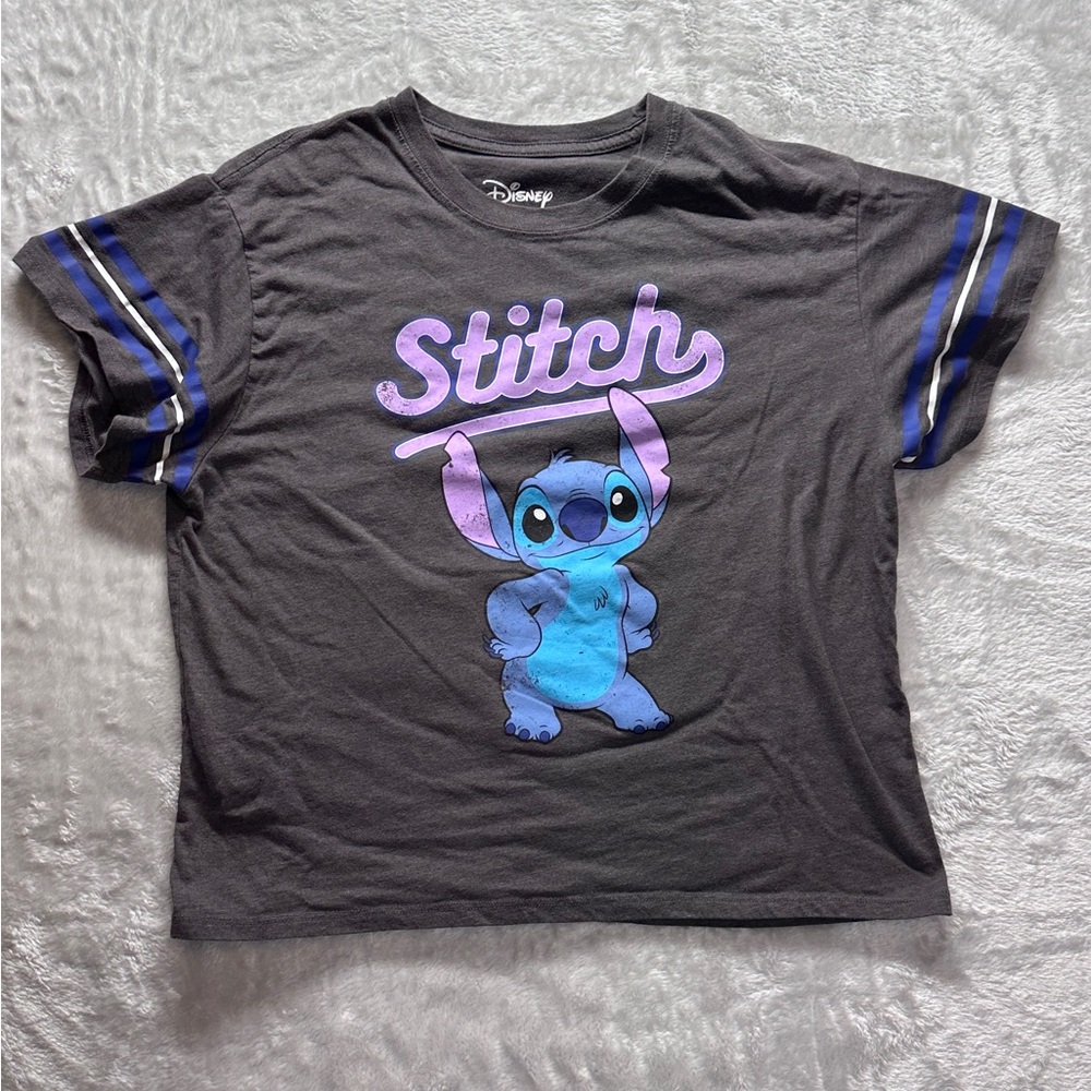 Disney Black Short Sleeve Tee with Blue & Purple Stitch Graphic